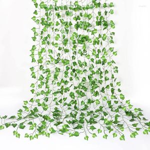 Dekorativa blommor Konstgjorda växter Ivy Leaf Garland Silkgrön lämnar Fake lövverk Creeper Vine For Garden Balcony Home Decoration