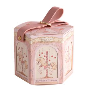 Подарочная пленка шестигранник кожаная портативная свадебная коробочка для детского душа голубые розовые бумажные коробки для мальчиков для девочек.