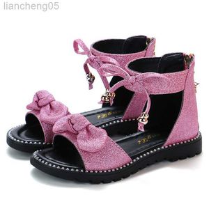 Sandalet yeni 2023 yaz kızlar sandalet moda bowknot fermuar prenses kız ayakkabıları çocuklar çocuklar bebek partisi düz sandalet ayakkabıları a857 w0327