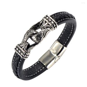 Braccialetti con ciondoli Classici retrò da uomo Gioielli in vera pelle Acciaio inossidabile Corda nera Cinturino alla moda per magnete regalo maschile