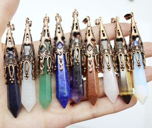 Colares pendentes 6pcs pingentes de pedra natural Crystal Aventurine Copper Color Hexágono Pendulum Chakra Diy Making Mulher Men JewelryPenda