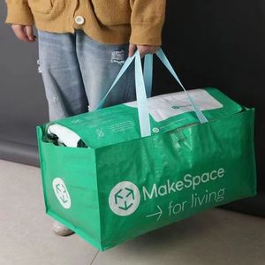 New Reusable Ecofriendly Storage Shopping Bags Clips To The Cart Make Space for living Big Green Foldable Shopping Bags Waterproof Eco Shopping Tote 57.5x34x28cm