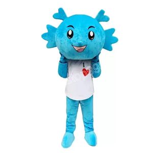 Ny Happy Blue Dragon Mascot Costumes Christmas Fancy Party Dress Cartoon Character Outfit Suit vuxna storlek Karneval Påskreklam