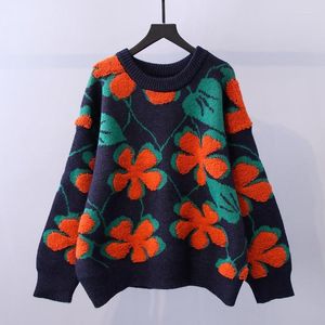 Kvinnors tröjor lata stil tjock kvinnor tröja pullover blommor korea version topp höst vinter retro toppar