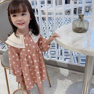 Girl's Dresses Autumn Girls Dress Fashionable Doll Collar New Clothing Children Long Sleeve Polka Dot Princess Dress For Girls