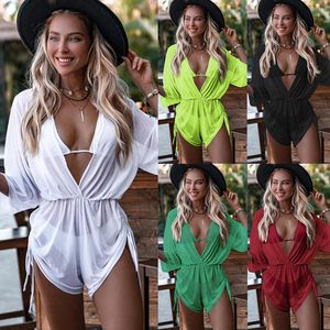 Kvinnors badkläder Summer Women Solid Bikini Stylish Sexy 3 Piece Set Swimsuit Tunics Beach Cover Ups for Tankini See Throughwomens