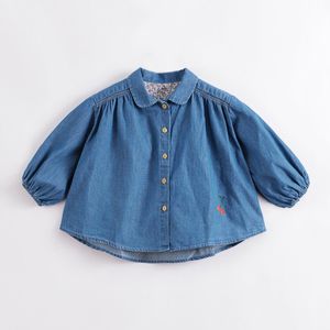 Kids Shirts MARC JANIE Girls Spring Cotton Denim Cherry Embroidery Autumn Blouse Casual Baby Shirt 230376 230327