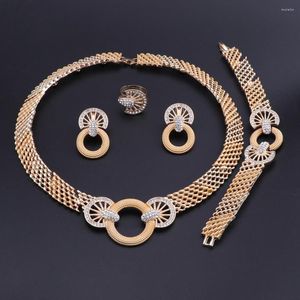 Necklace Earrings Set OEOEOS Gold Color Dubai Bracelet Ring In Nigerian Wedding Bridal Crystal Turkish Jewelry