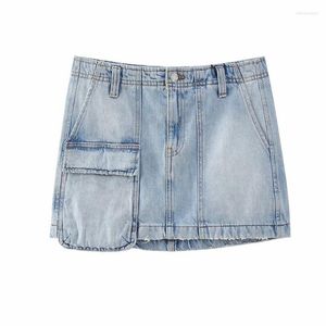 Юбки девушки Y2K Blue Denim Mini Subk 2023 Spring Woman Fashion Asymmetrical Pocket High Street High Street