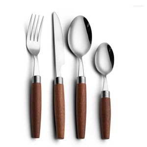 Geschirr-Sets, 16-teilig, Besteck, Besteck, Holzgriff, Edelstahl, Geschirr, Besteck, Steakmesser, Gabeln, Löffel, Set, spülmaschinenfest