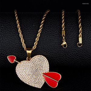 Kedjor hiphop rhinestones asfalterad bling is out cupid pil hjärthängen halsband för män rappar smycken droppe