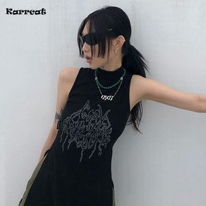 Camisoles Tanks Karrcat Yamamoto Style Black Tank Top Grunge Gothic Turtleneck Tops Cyber​​ Y2K Chic Design Withes Dark Aesthetic Streetwear 230327