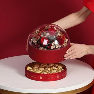 Present Wrap Round Box Candy Dubbel Transparent Cake Chocolate Rose Holder Container Decor Ge vänner en födelsedag