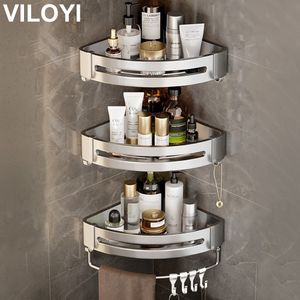 Bathroom Shelves VILOYI Bathroom Shelves Wall Mounted No Drill Space Aluminum Shower Corner Caddy Storage Shelf Multilayer Kitchen Organizer Rack 230327