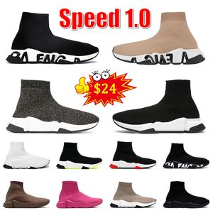 Hastighet 1.0 Sock Boots Mens Women Designer Speaks Socks Trainer Runner Sports Boot Booties Flat Sole Graffiti Black White Beige Runners Sneakers Jogging Outdoor 36-45