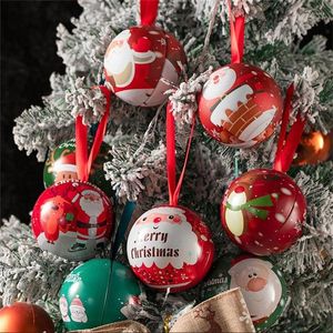 Decoração de festa 1pc Christmas Candy Box Tree Ball Ornamentos de lata Redonda jarra de armazenamento garotas Presente