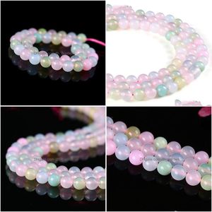 Stone 8mm Natural Colorf Beads Morganite Round Loose 4mm 6mm 10mm 12mm För DIY -halsbandsarmbandsmycken