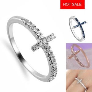 Band Rings YONGMAN Women's Men's 925 Sterling Silver Cross Wedding Ring with Cute Sapphire Jewelry Gifts Size 6/7/8/9/10 G230327