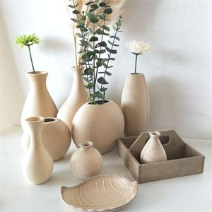 Vase Nordic Ins Retro Wood Art Minimalism Vase Solid Plants Pot Flower Afrignalsテーブル装飾工芸品ホームオーナメント
