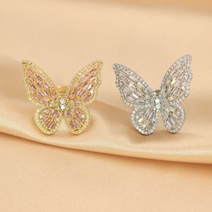 Farfalla AAAAA Anello con zirconi Anello in oro bianco con fedi nuziali per fidanzamento per donne Regalo di gioielli per feste di compleanno nuziali