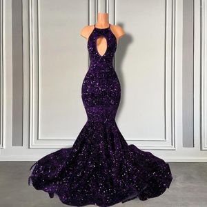 Parti elbiseleri seksi deniz kızı stili gerçek örnek kesim ışıltılı mor payetli siyah kızlar zarif uzun balo 2023 kadın