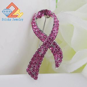 Broschen mit rosa Schleife für Frauen, Geschenk, Großhandel, AIDS-Aktivitäten, Zirkonia-Pin, Modeschmuck