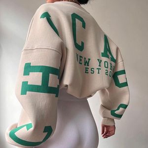 Kadın Hoodies Sweatshirt Mektubu Baskı Poleece Uzun Kollu Kadın Drivover Sonbahar Kış Sokak Giyim Kadınlar 230327