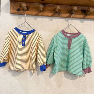 T-shirt cervo jonmi Primavera Bambini T-shirt a righe Stile coreano Pullover a maniche lunghe Top Bambini T-shirt casual 230327