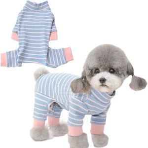 Hundkläder remsor hundkläder katt jumpsuit hög krage lång ärm 4-ben skjorta tröja pyjamas för små hundar mops sömnkläder overaller xl 230327