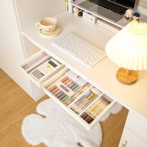 Storage Boxes Bins Under The Desk Pen Holder Hidden Self-adhesive Drawer Storage Box Desktop Office Stationery Desk Shelf Plastic Debri Storage Box P230324