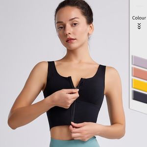 Yoga Outfit Sports Vest Women's Absorption External Wearing Fixed Belt Bra Underwear Front Zipper Fitness