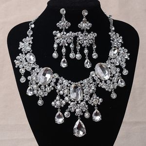Bröllop smycken set afrikanska pärlor smycken set stort vatten droppe uttalande halsband örhängen set klassiska indiska kristall brud smycken set 230325