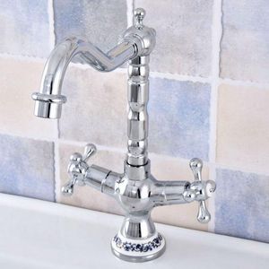 Bathroom Sink Faucets Basin Polished Chrom Faucet Swivel Spout Double Cross Handle Bath Kitchen Mixer And Cold Tap Lsf667