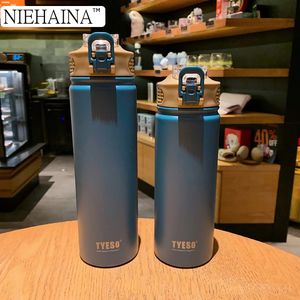 Water Bottles 530 750 Thermos Mug With Straw Stainless Steel Thermal Insulation Straight Cup Bottle Tumbler Thermocup 1pcS 230327