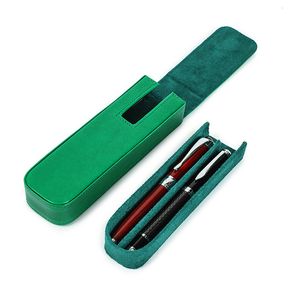Pencil Bags CONTACTS FAMILY 2 Pen Case Detachable Portable Handmade Green Pen Box Shockproof Men Coffee Leather Stationery Cover Holder 230327