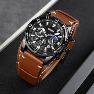 Zegarek skmei moda bracer skórzany pasek kwarcowy biznesmen obserwuj wodoodporne luksusowe chronograf datę sportowy zegar wojskowy
