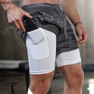 Men's Shorts Camo Running Shorts Men 2 In 1 Double-deck Quick Dry GYM Sport Shorts Fitness Jogging Workout Shorts Men Sports Short Pants W0327