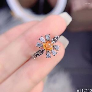 Cluster Rings Fine Jewelry 925 Sterling Silver Inset With Natural Gemstone Women's Luxury Lovely Round Orange Sapphire Ring Support