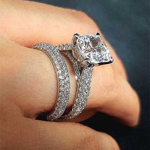 Band Rings 2022 Nya produkter Luxury Cushion Cut Diamond S925 Sterling Silver Wedding Ring Set For Women Anniversary Gift Jewelry Wholesale Z0327