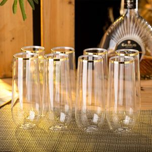 Shatterproof Drinkware Party Wedding Clear Cocktail Stemless Plastic Wine Glasses Gold Rim Plastic Champagne Flutes RRA4701