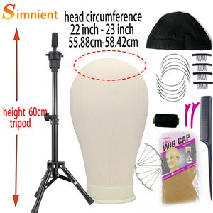 Wig Stand Simnient Bald Mannequin Training Canvas Block Head With Stand Manikin Head Wig Stand Display Styling Tipod för skyltdocka Wigs 230327