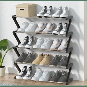Other Housekeeping Organization Multi layer Shoe Rack Assembled Stainless Steel Storage Shelf for s Book Saving Space Bedroom Z Shape Stand Organizer 230327
