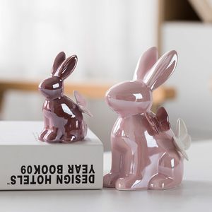 Other Home Decor Rabbit Statue Ceramic Animal Butterfly Figurines Ornament Aesthetic ation Kawaii Room Christmas Gift Accessories 230327
