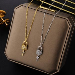 Cara LW Crystal Bijoux Femme Lock and Key Pingente Colar Women Women Kolye Fashion Jewelry Stainless Steel Ketting Boho Collares