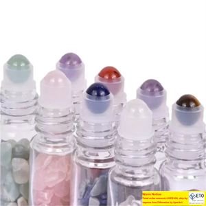 Natural Crystal Crafts Stone Essential Oil Gemstone Roller Ball Bottle Clear Frosted Glass 10ml Ball Perfume