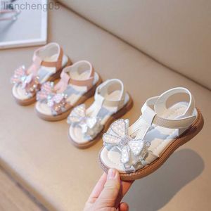 Сандалии летние детские девочки принцесса сандалии мод милый лук с трубкой детские детские туфли без скольжения.