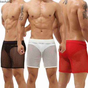 Shorts masculinos Sexy para homens do sono casual boxer casual shorts sexy veja através de pijamas de lounge solto transparentes