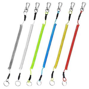 Nyckelringar Spiral Stretch Keychain Elastic Spring Rope Key Ring Metal Carabiner för utomhus Anti-Lost Phone Cord Clasp Hook