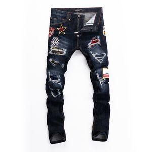 Herren Jeans PP Schädel Männlich Skinny Casual Jean Homme Denim Slim Fit Hosenhosen Blau Biker Druck für mehr Style 230327