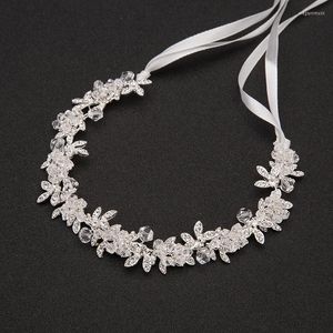 Başlıklar 28 cm Kristal Gelin Kafa Bantları Kadınlar için Gümüş Renkli Rhinestones Çiçek Düğün Saç Aksesuarları El Yapımı Süsler